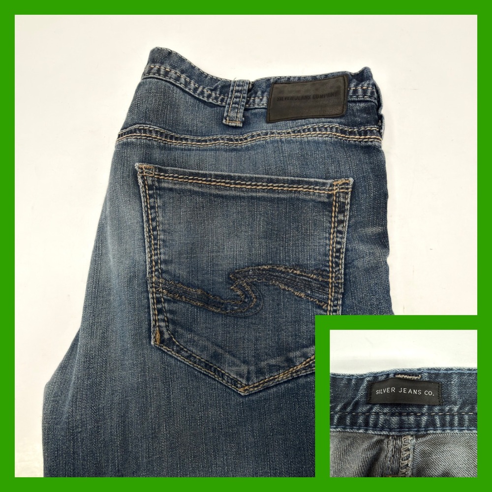 Silver Jeans Co. Zac Relaxed Fit Straight‎ Leg Denim Jeans Mens 40x34 Blue Wash